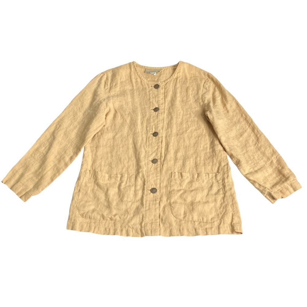 Vintage Terry Ward Linen Jacket Top Womens M Golden Yellow Oversized Lagenlook